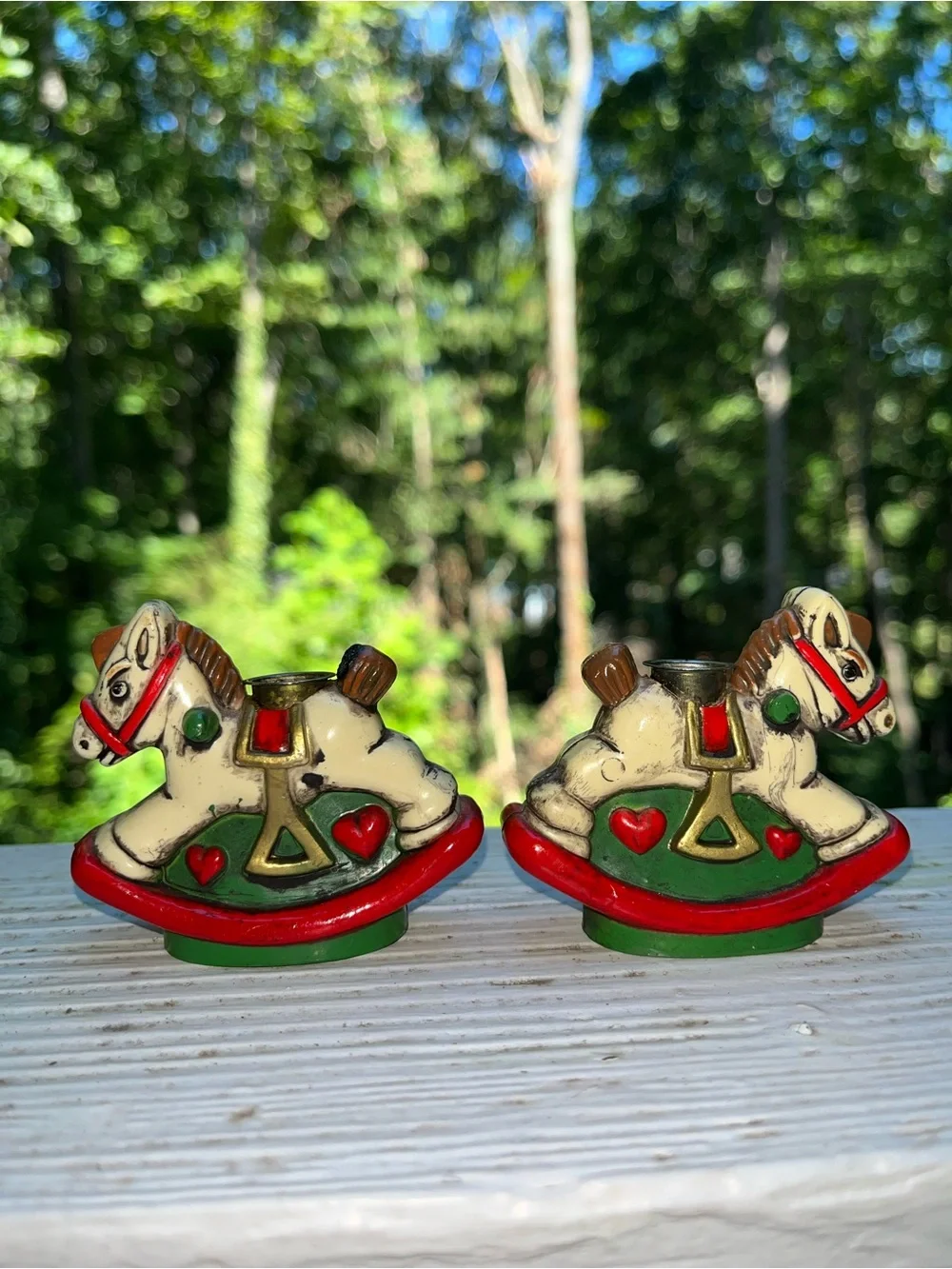 Vintage Christmas Rocking Horses Mini Taper Candlestick Candle Holders